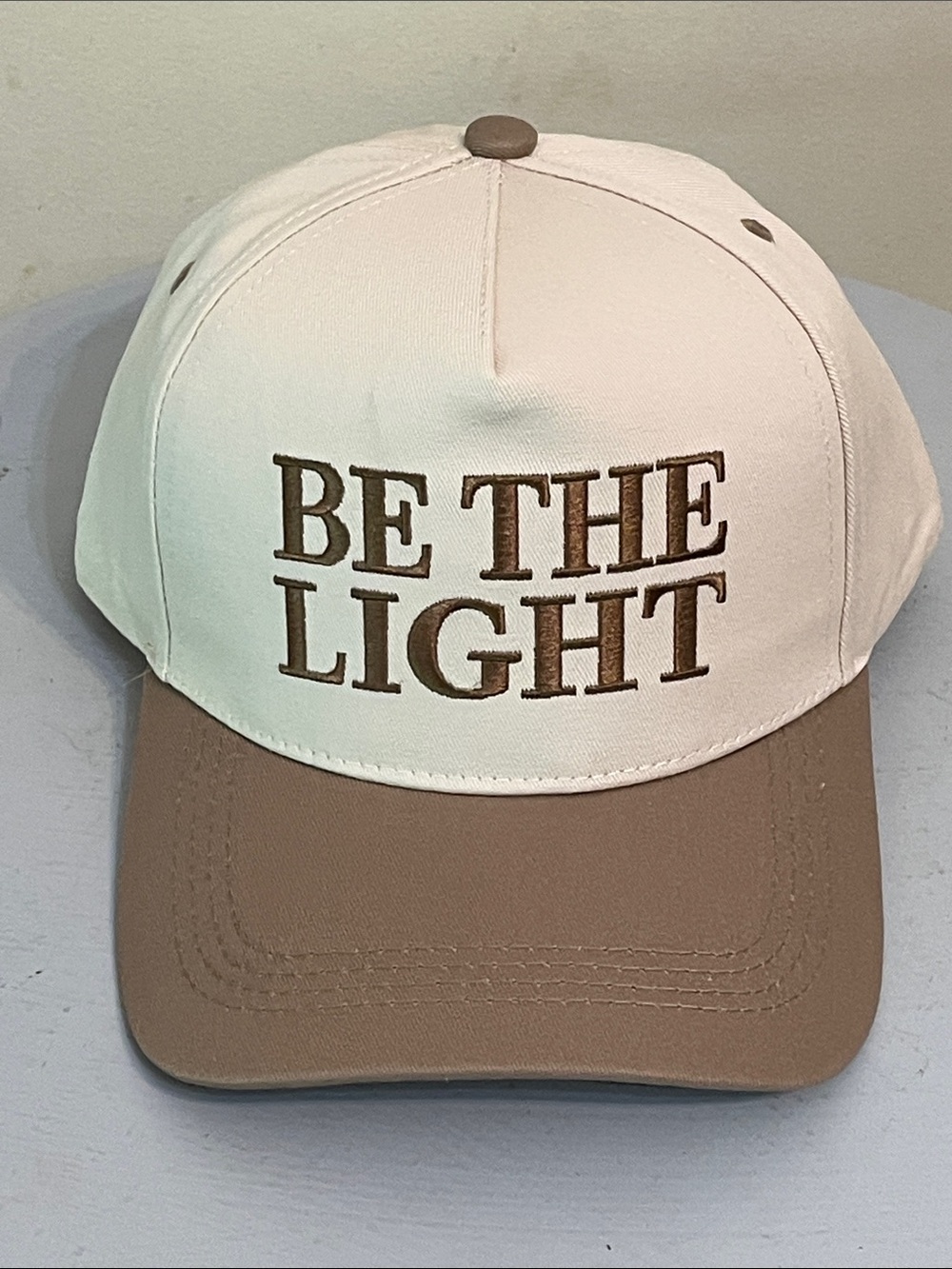 Zenana Be The Light Embroidered Two-Tone Baseball Cap in Cream and Ash Mocha NEW - Picture 1 of 4